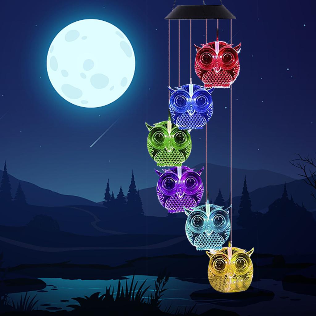 New Solar Owl Wind Chime Home Garden Outdoor Decoration  Light