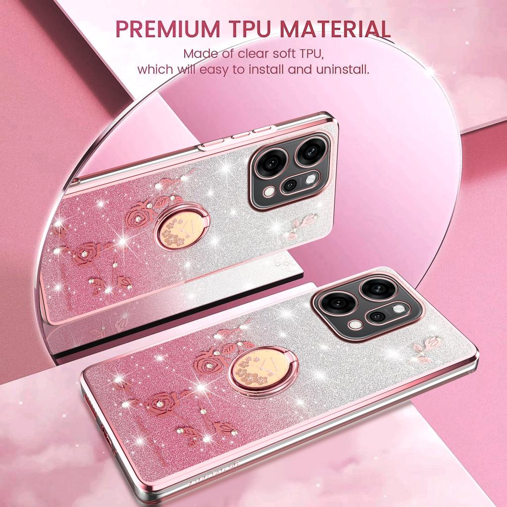 KADEM For Oppo Reno14 Pro 5G (Global) Case Ring Kickstand TPU Flowers Phone Cover Gradient Glitter