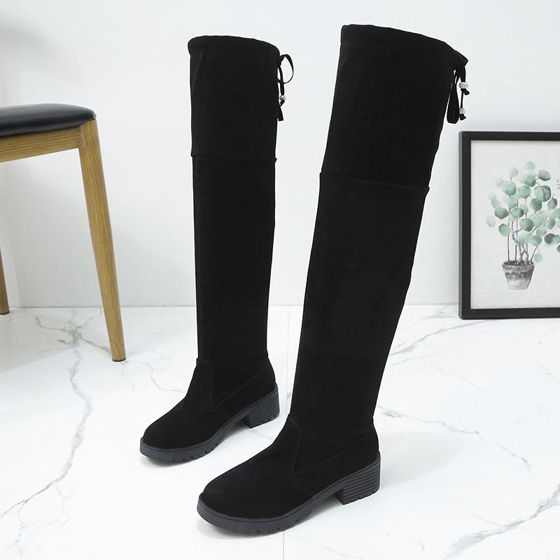Модные осенние женские сапоги выше колена, новые модные высокие сапоги на молнии с толстым каблуком для женщин, обувь на каблуке, уличные женские сапоги
