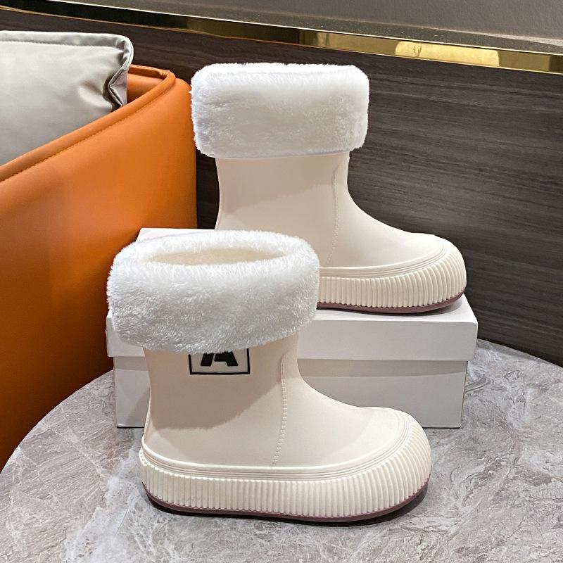 Зимние модные женские резиновые сапоги средней длины с толстыми подошвами, нескользящие женские резиновые сапоги, нескользящая обувь для отдыха на природе