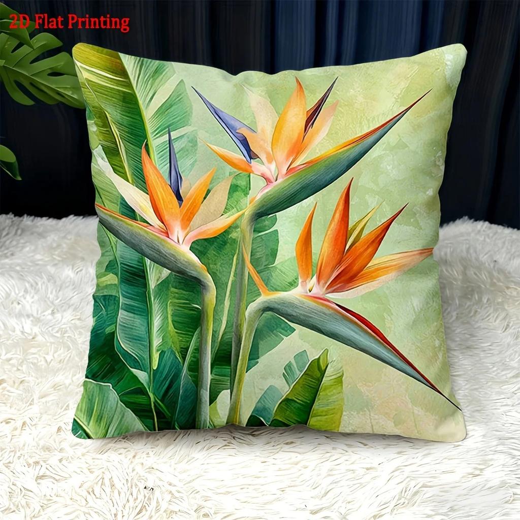 Tropical Bird Of Paradise Peach Skin Pillowcase D Flat Printed Banana Leaf Cushion Cover Sofa Living Room Bed Home Decor Pillow