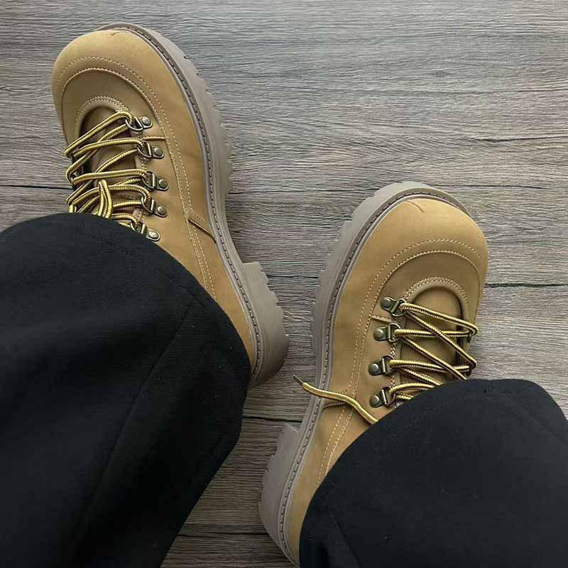 British Style Two-Wear Trendy Men'S And Women'S Martin Boots Lace-Up Mountaineering Boots Rhubarb Boots Casual Thick-Soled Outdoor Heightening Tooling