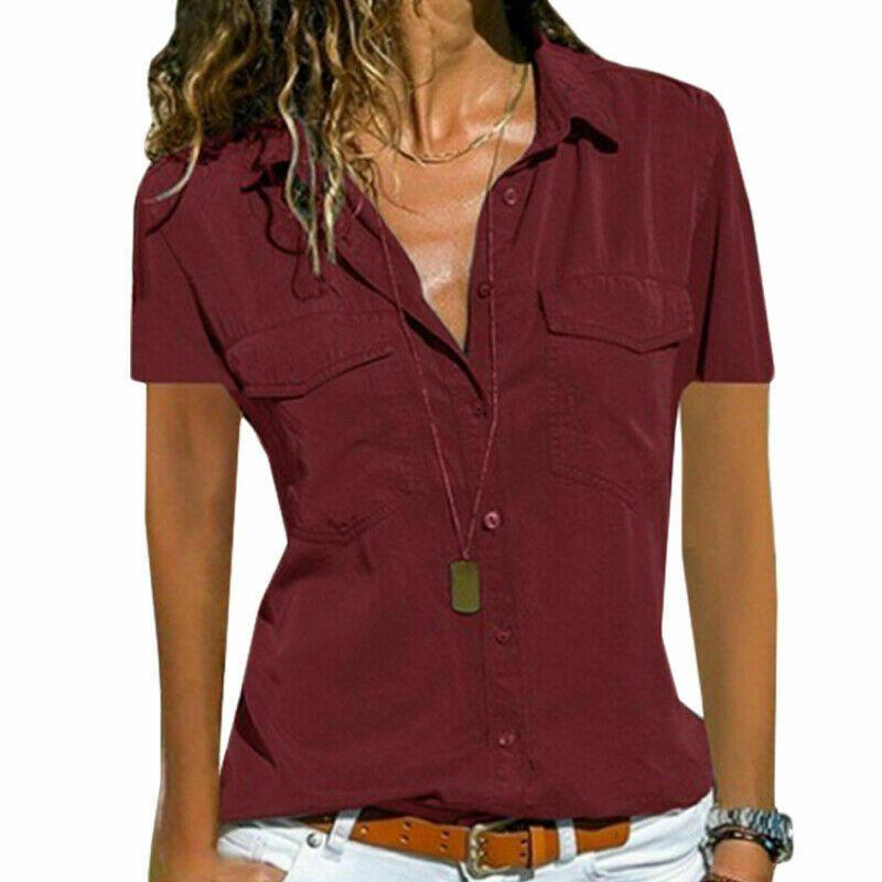 Women Neck V Short Sleeve Shirt Blouse Ladies Summer Tshirt Tops Tee Plus Size