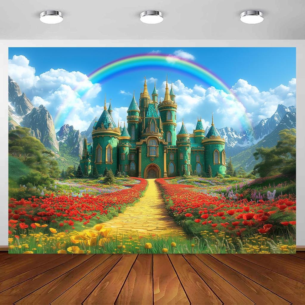 Emerald Castle Backdrop Green Castle Spring Fairy Castle Rainbow Background Party Decorations Portrait Photo Booth Props Banner