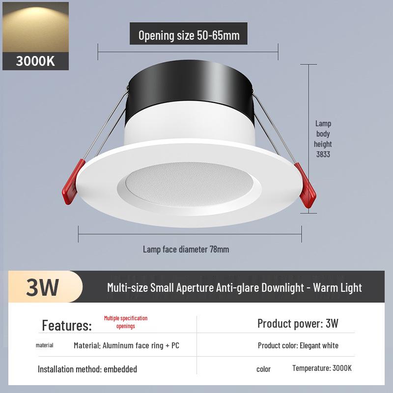 2-Inch Round Recessed Downlight, 56.5cm Opening, 35.5cm Small Ceiling Light, Home Mini