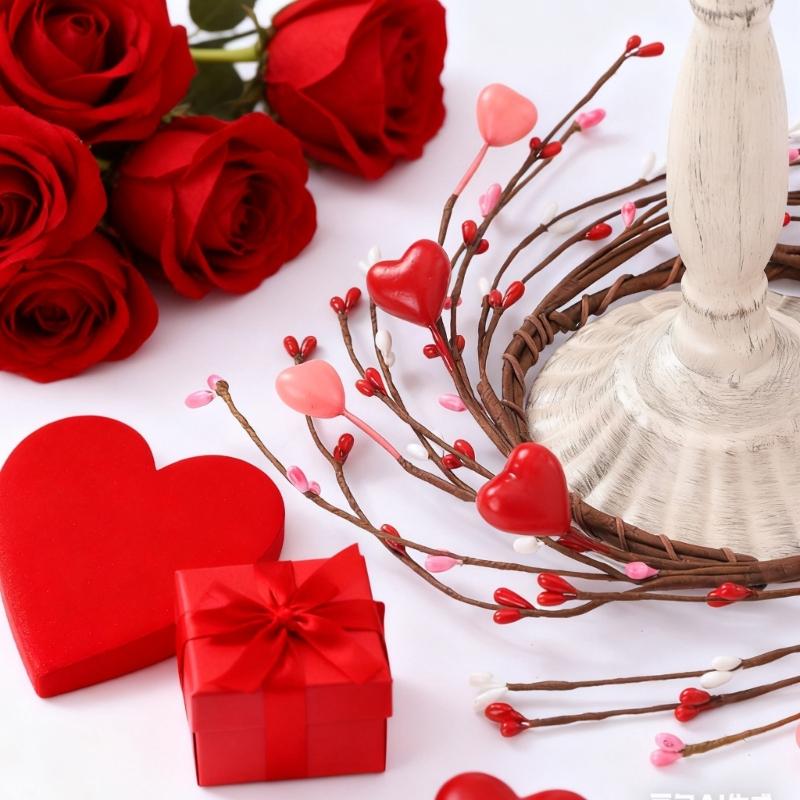 Valentine Candle Rings Wreaths Heart Berries Candle Holders Mini Wreaths for Party Wedding Window Table Centerpieces
