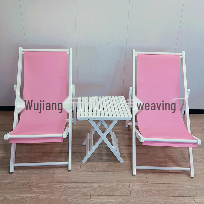 Pink Wooden Outdoor Lounge Chair for Beach, Balcony, Camping, and Garden