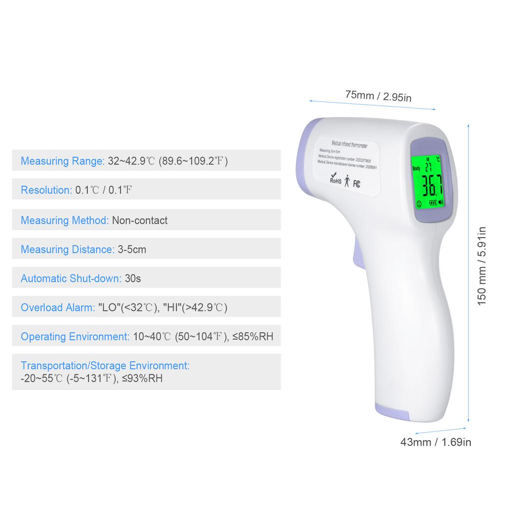 Digital Infrared Forehead Thermometer Non-Contact IR Thermometer Handheld LCD Digital Temperature