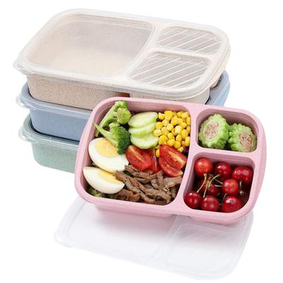 Ланч-бокс Bento с 3 отделениями, контейнеры для хранения еды из пшеничной соломы, пластик, 1 упаковка