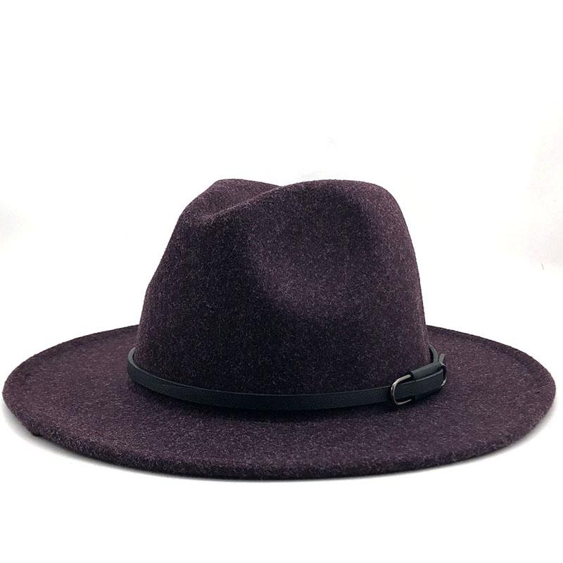 Новая женская и мужская шерстяная шляпа-федора с кожаной лентой, джентльменская элегантная женская кепка зима-осень с широкими полями, джазовая церковная панама-сомбреро