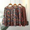 Women's Spring Extra Large Size Loose High Stretch Shirt Middle Aged Long Sleeve Floral Top