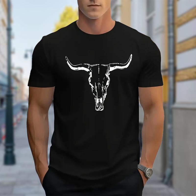 New Summer Men's Fashion T-shirt Personality Bull Printed Men's T-shirt Top