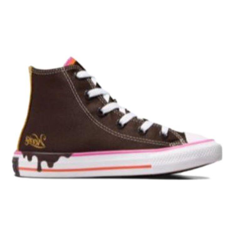 Кеды Converse Chuck Taylor All Star High PS Willy Wonka x Converse с принтом «Шоколадный капельный» Детские Коричневый Вельвет-Коричневый Мульти A08155C
