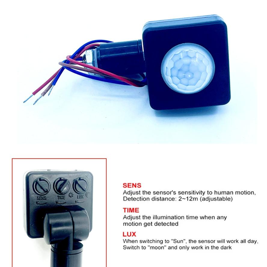 85-265 В IP65 Датчик движения Регулируемый PIR-переключатель Ультратонкий светодиодный прожектор PIR Водонепроницаемый Открытый датчик движения Детектор