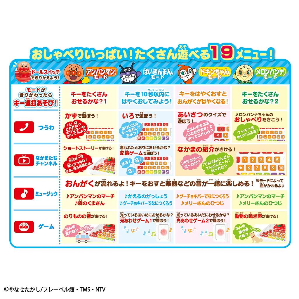 Множество клавиш и дребезжащий говорящий компьютер Anpanman. Целевой возраст: 1 год и 6 месяцев и старше. Веселье!