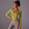 New Seamless Knitted Solid Color Split Belly Pocket Thread Sports Yoga Long Sleeved Running Fitness Yoga Suit Top For Women
