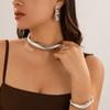 Punk Open Choker Torques Necklaces Bangles Stud Earrings Set For Women Hyperbole Geometric Gold Silver Color Metal Jewelry Set