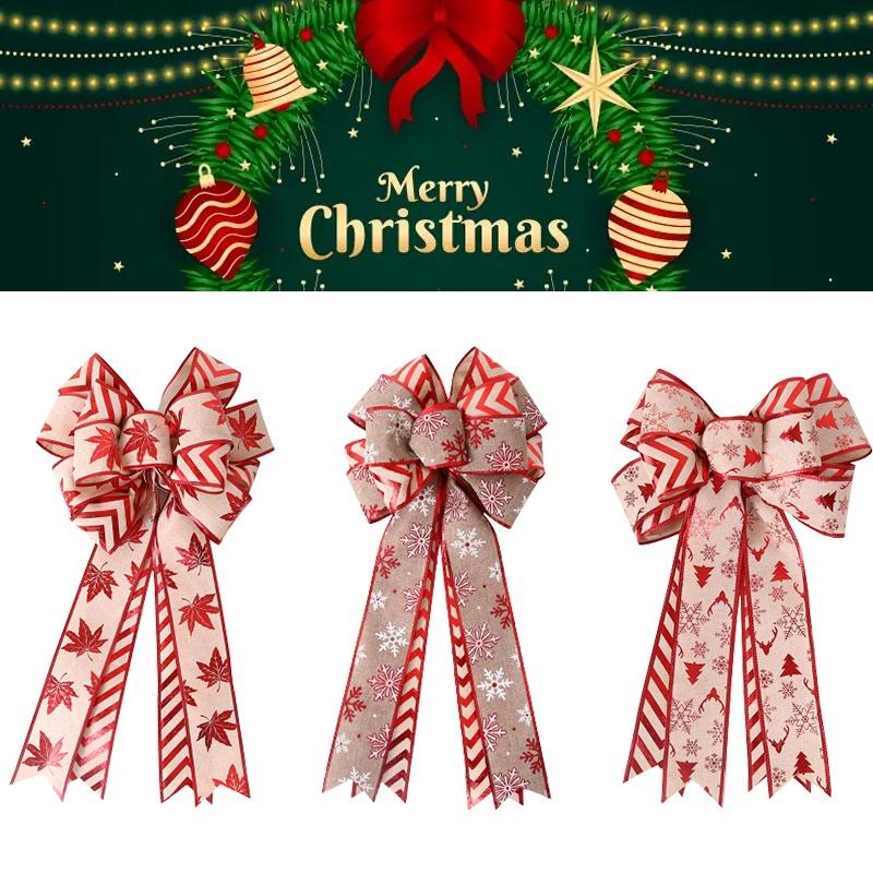 Festive Christmas Wreath Double Bow For Indoor And Outdoor Decorations