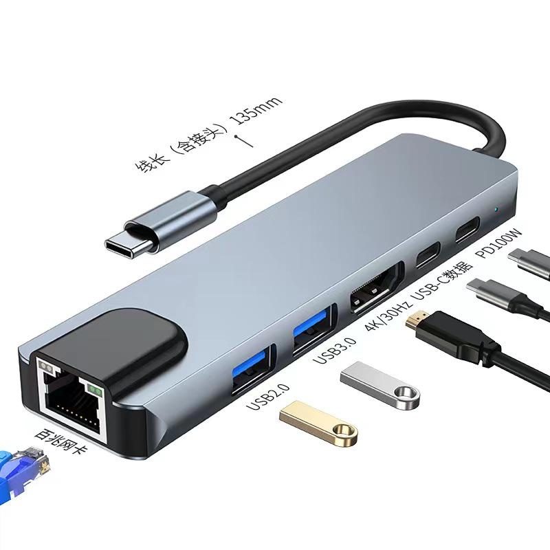 Multi-Function 8-in-1 USB-C Hub with Card Reader & Network Port