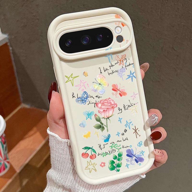 Яркий цветочный узор мягкий матовый чехол для телефона для Google Pixel 9 Pro XL 8 Pro 8A цветочный узор розы противоударный защита линзы бампер TPU чехол