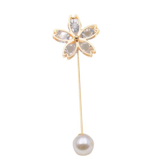 Flower Shape Anti-Exposure Women Brooch Pin Shining Rhinestone Faux Pearls Safety Pin Costume Accessories