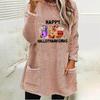 Women's 2024 European & American Christmas Print Casual Loose Long Sleeve Round Neck Pocket Hoodie