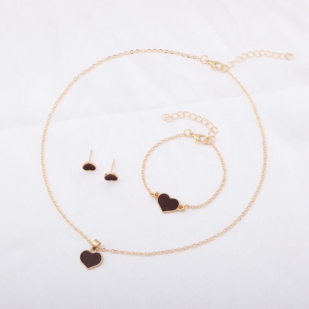 Elegance Style Butterfly Jewelry Set Minimalist Dripping Oil Heart Necklace Ring Set Artistic Design Creative