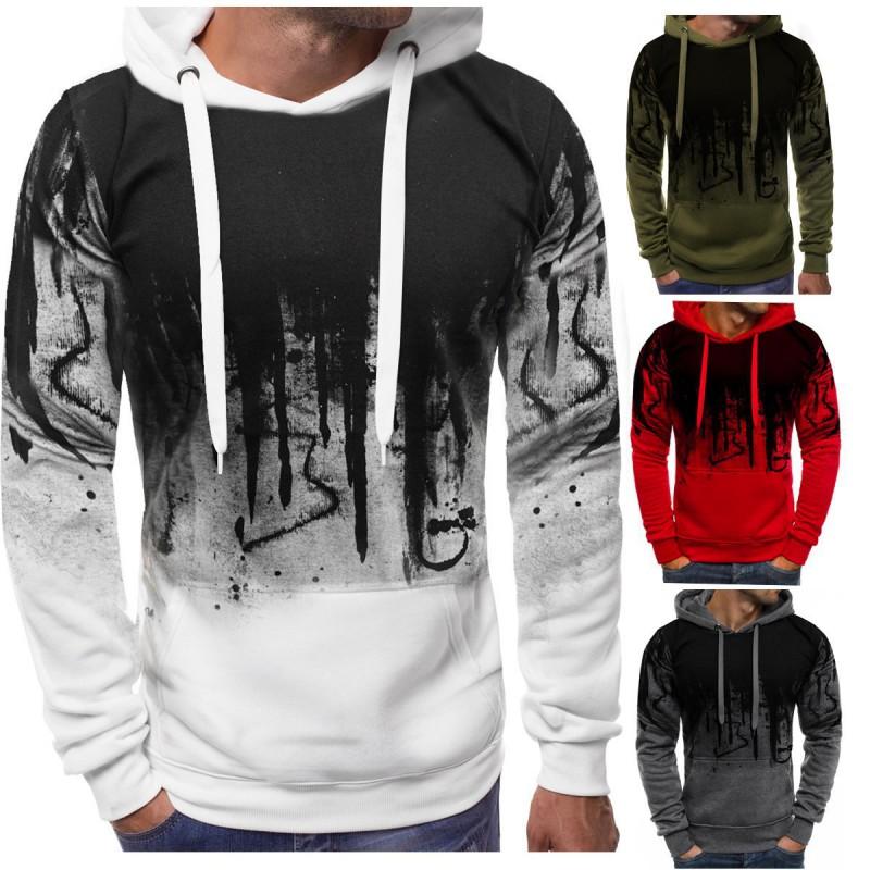Mens Oversized Hooded Fleece Sweatshirt With Splatter Print Casual Sportswear Long Sleeve Pullover Winter