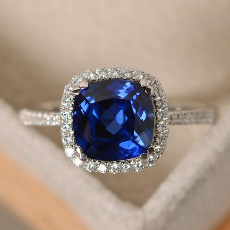 Silver Plated Rings for Women Ruby Emerald Sapphire Jewelry Wedding Engagement Ring Wholesale Size 6-10