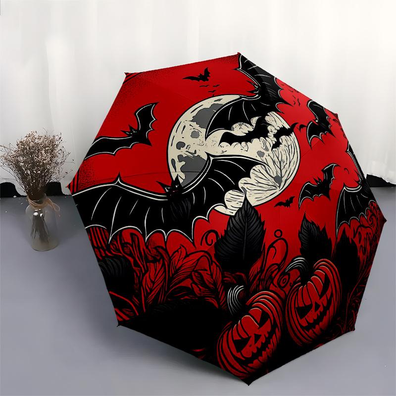 Halloween Moonlit Night Bat Pumpkin Decorative StickerUmbrella, Portable 3-Fold Umbrella for Men & Women,Christmas Gift ES326