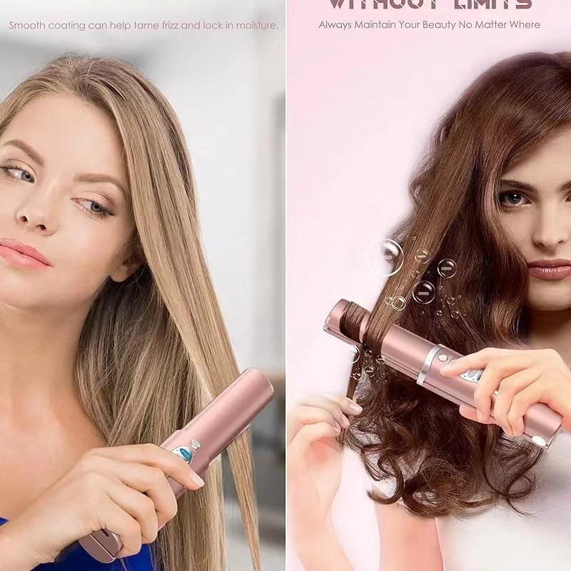 "2024 Титановый беспроводной выпрямитель и плойка для волос": Перезаряжаемый от USB, Портативный, Двойного назначения."