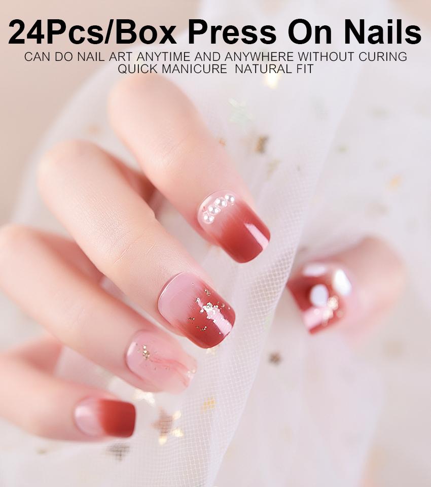 kads 24 шт. переносные накладные ногти с полным покрытием, накладные ногти с клеем, съемный французский дизайн ногтей