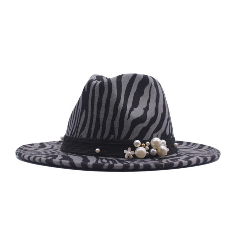 Striped woolen top hat, women's new big edge top hat, autumn and winter outdoor warm hat, jazz hat