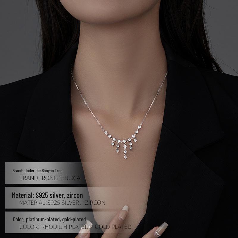 Ожерелье Galaxy Waterfall из серебра 925 пробы с бриллиантами и кисточками, роскошная и элегантная цепочка на ключицу