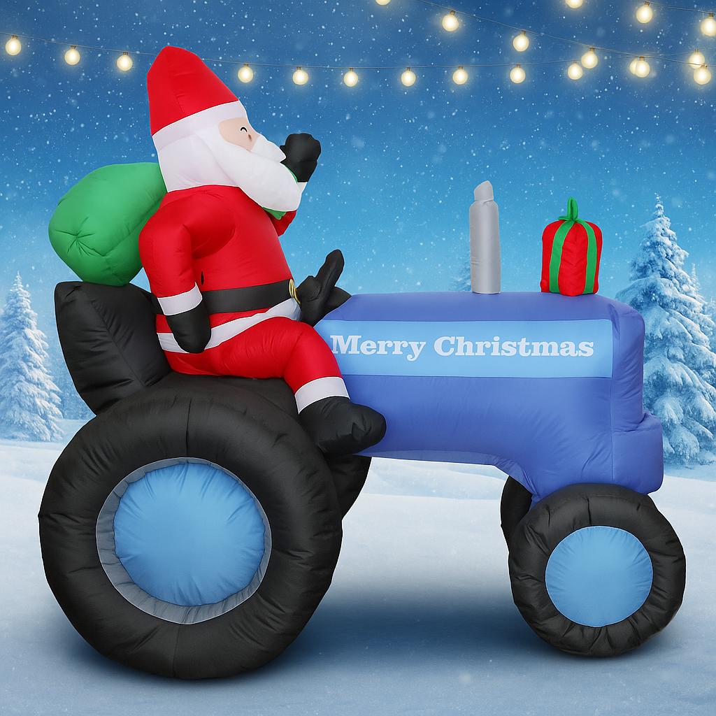 5.4FT Inflatable Santa Driving Tractor LED Home Ornament Christmas Festive Gift Toy Supplies Decorations Xmas Yard Decoration