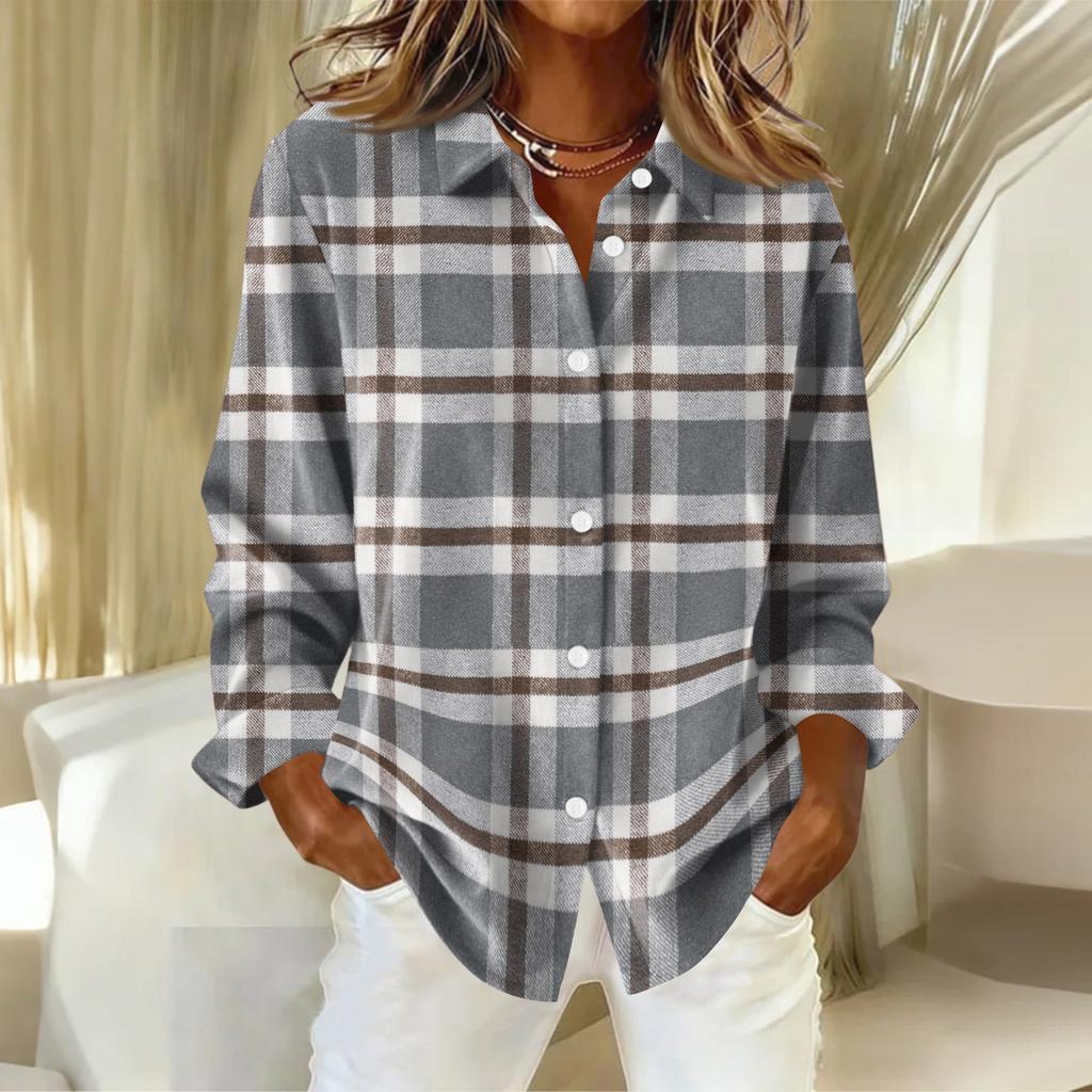 Женская рубашка-блузка с рождественским принтом и пуговицами, длинный рукав, повседневный базовый рубашечный воротник, обычный топ