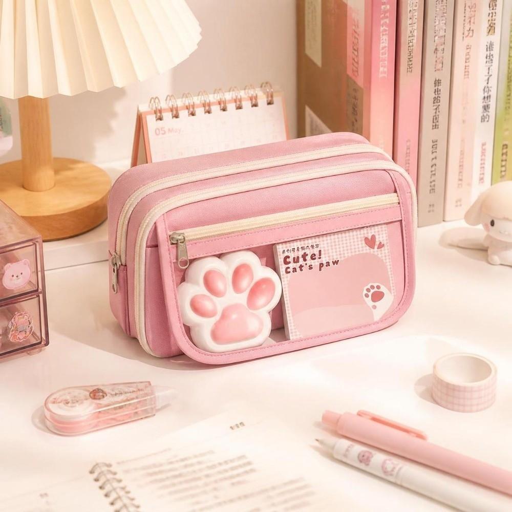 Cute Cat Paw Pencil Case 9-Layer Pen Pouch Cartoon Stationery Bag School Supplies