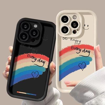 Черный letter смайлик радуга для чехла телефона iPhone17 ProMax 16 Apple 17 матовый 14/15 Премиум 13