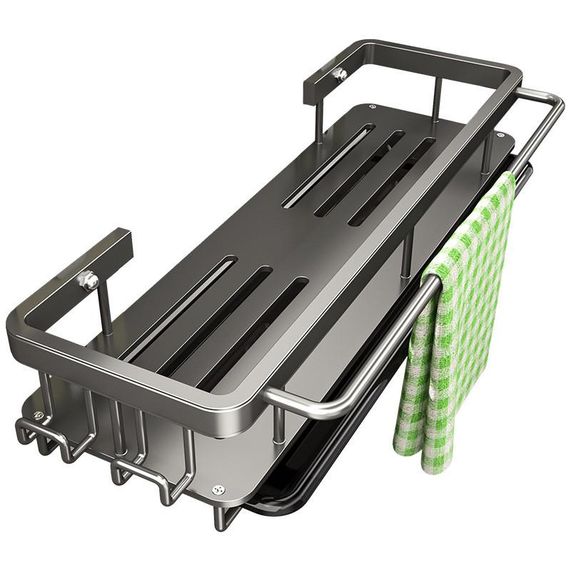 Aluminum Alloy Wall Mount Dishcloth Storage Rack With Removable Drip Tray For Kitchen Organization