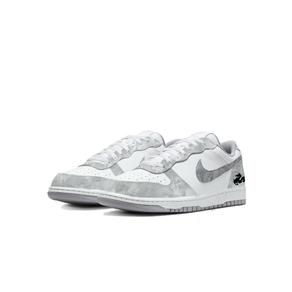 Nike Big Cloud Pattern Auspicious Qilin PU Slip Resistant Low top Casual Skateboard Shoes Unisex Gray White 355152-106(Team239-)