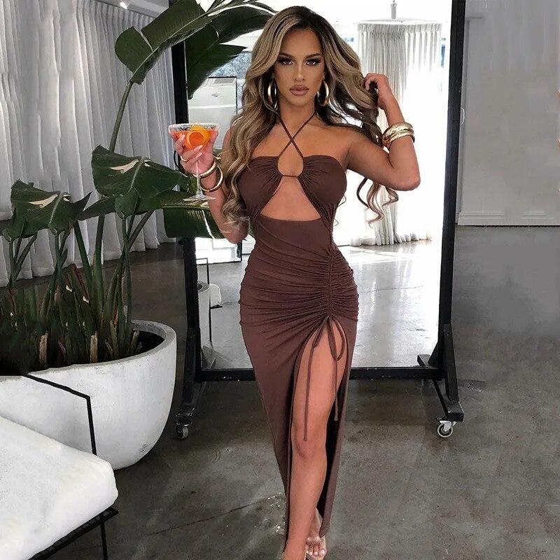 2022 Sleeveless Sexy Female Midi Backless Dresses Night Club Party Y2k Womens Dress Bodycon Vestidos Elegantes Para Mujer 20994