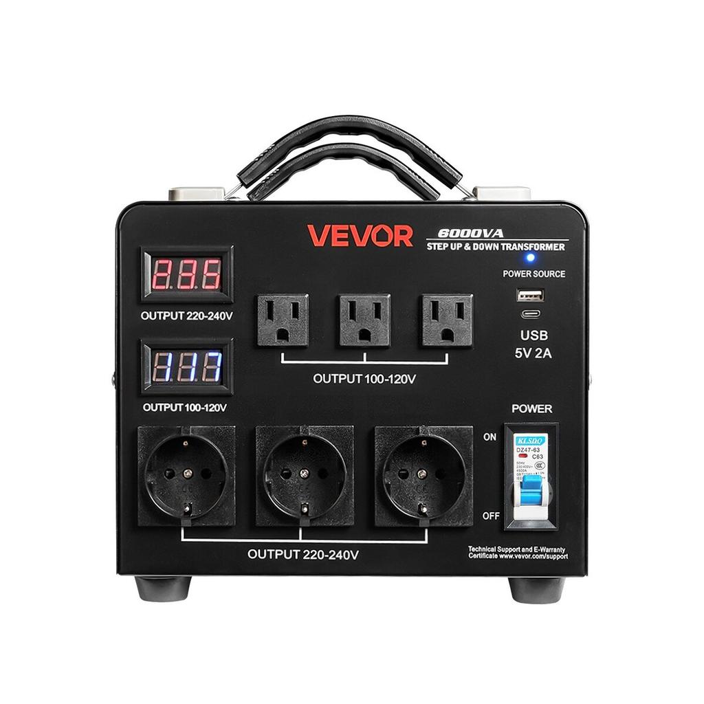 Voltage Auto Converter Transformer, 6000VA, Heavy Duty Step Up/Down Power Transformer, 110V to 220V and 220V to 110V, with 3 US Outlets, 3 EU Outlets,