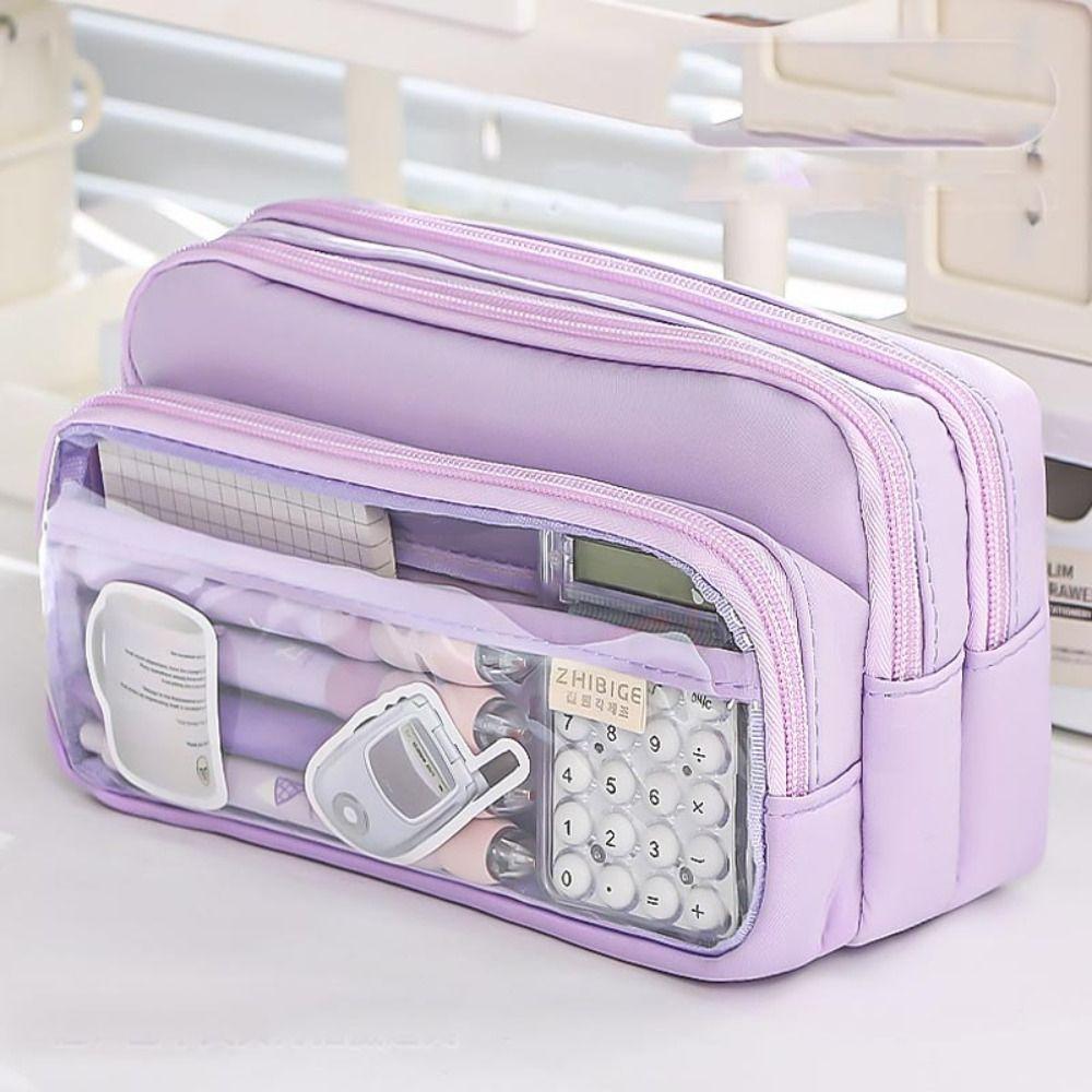 Transparent Pencil Bag Multilayer Pen Pouch Multi Pocket Transparent  Pencil Case  Office Supplies