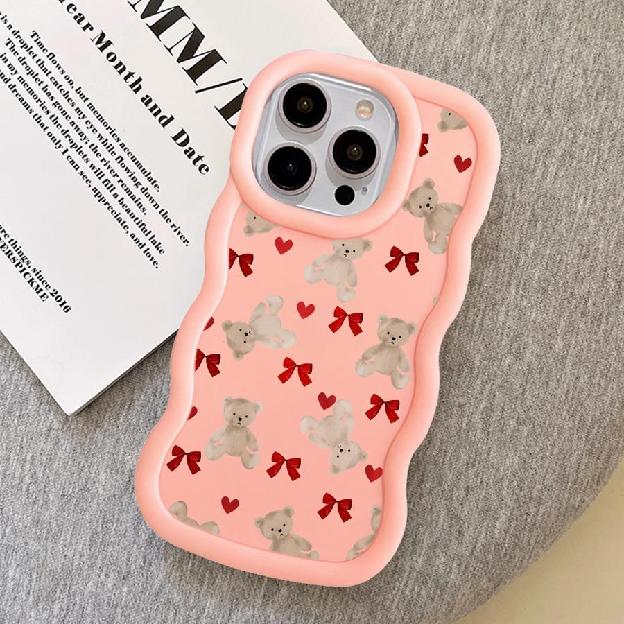 Милый чехол-медведь с бантом для iPhone 15 Plus 14 17 Air 11 XR 16 Pro Max 13 12 8 Мягкий чехол для телефона