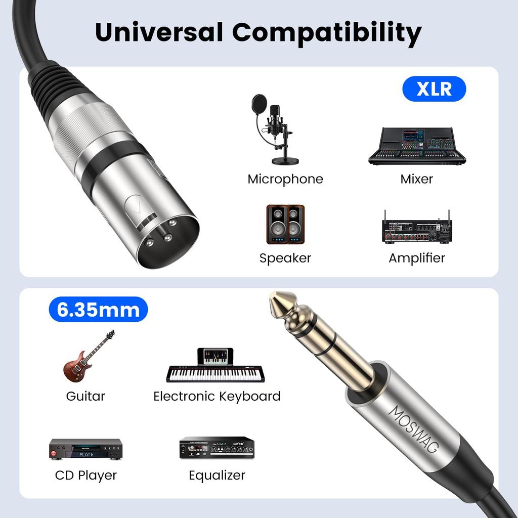 Кабель MOSWAG XLR на TRS 3 м балансный XLR микрофонный стерео гитарный подходит для стерео звука аудио звук мощность аудио аудио 6,35 мм (1/4 дюйма) мужской,
