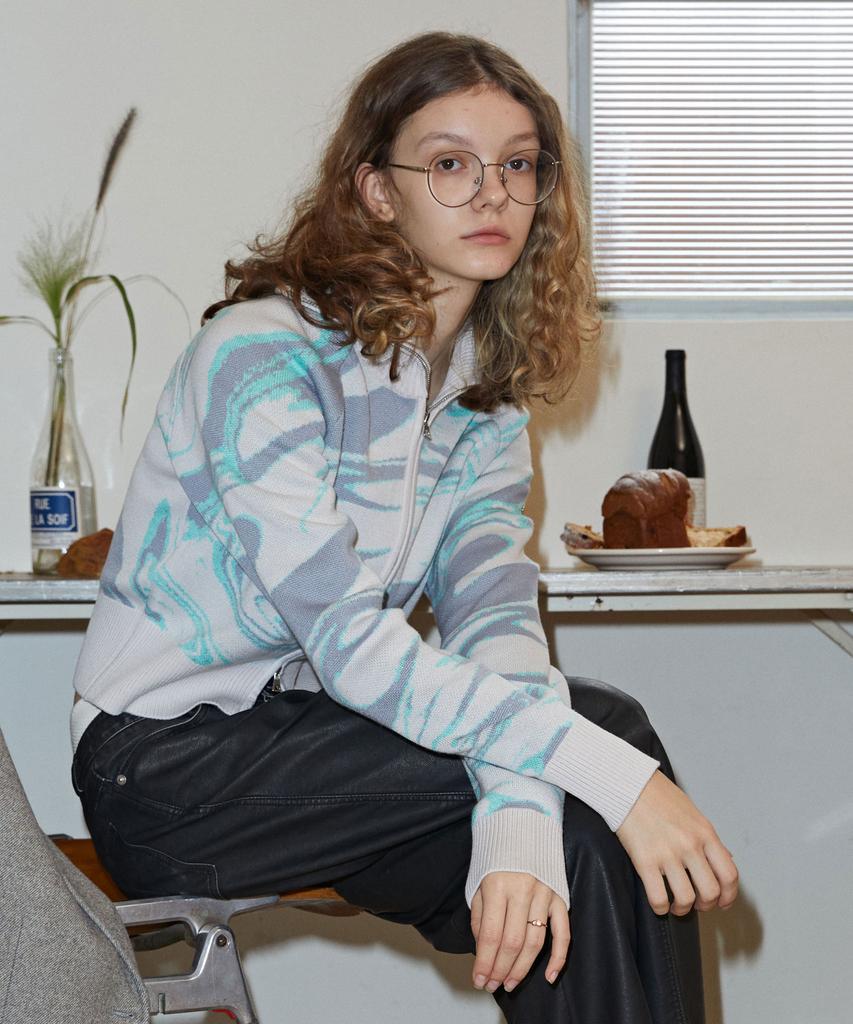 Seupakeullingpiseu Marble Zip-Up Sweater Grey