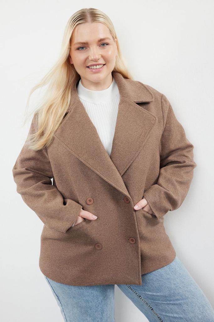 Women's Plus Size Coat Mink Regular Fit Double Breasted Closure Wool Blend Cashmere Coat