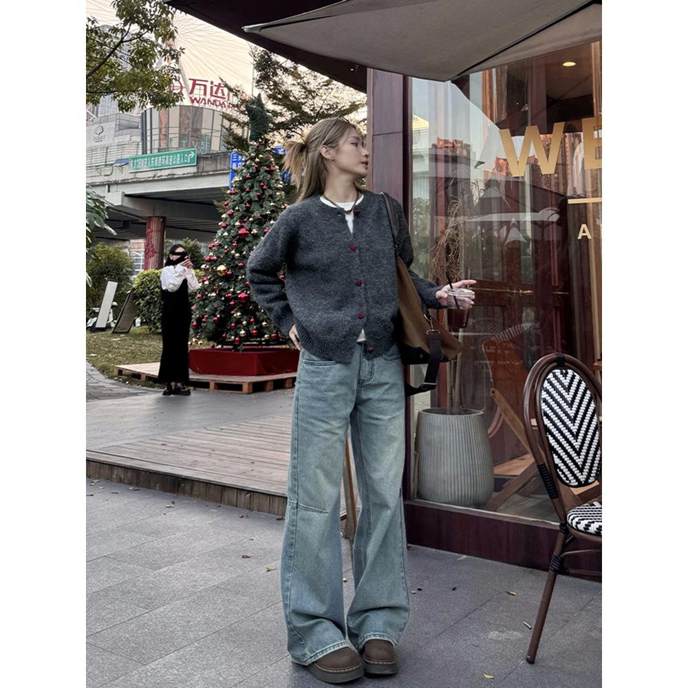 Модная шикарная куртка на пуговицах с сердечками, женский мягкий ворсистый вязаный свитер-кардиган, осенне-зимний повседневный ленивый топ с длинным рукавом