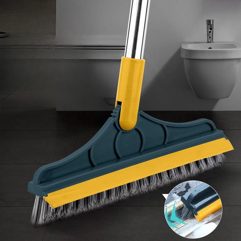Rotating Floor Scrub Brush Long Handle Windows Squeegee Stiff Bristle Broom Mop 2In1 for Bathroom Kitchen Floor Crevice Cleaning