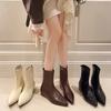 Large Size French Autumn and Winter High-end Bare Boots Pointed Flat Short Boots Women's Thin Boots Rear Zipper Martin Boots Women's Fashion